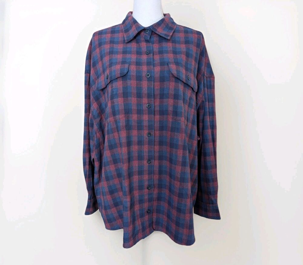 Lee Frontier Button Up Shirt Women’s XL Plaid Long Sleeve 2 Pocket Casual